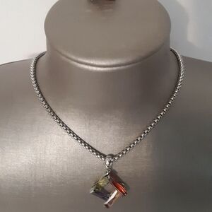 Chic Silver Necklace with Multicolor Pendants